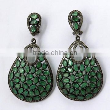 Looking Wow !! Emerald & Diamond 925 Sterling Silver Earring, Dangler SIlver Earring, 925 Sterling Silver Jewellery