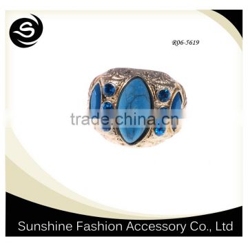 Blue stone rings for 2015 wholesale costume jewelry rings plated in gold filled ring manufactured in China yiwu