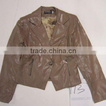 WQ113 ladies popuple short leather jacket stock