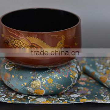 Beautiful singing bowl buddhist Dragon Makie Lacquer Orin Pure Gold Made in Japan for interior decor