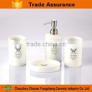 Modern Hotel Style Decal Porcelain Bathroom set With Butterfly Design
