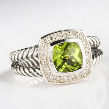 Sterling Silver Jewelry 7mm Peridot Petite Albion Ring(R-015)