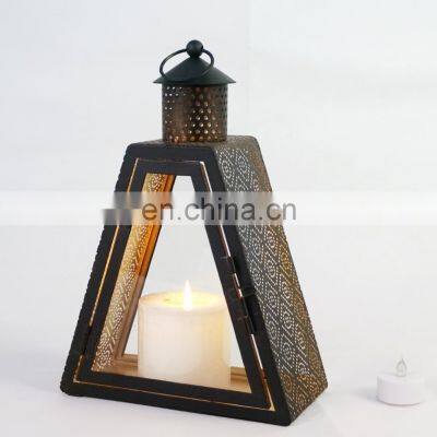 Diamond-shaped handmade rattan lantern candle lantern candle holder with glass