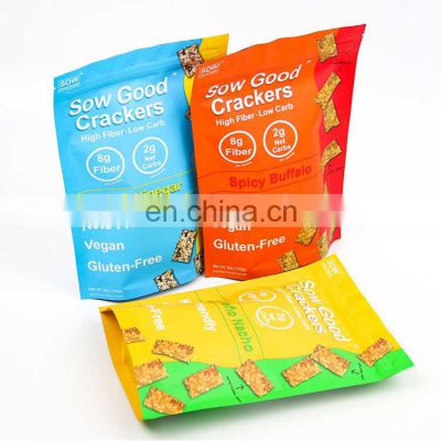 Custom printed bright yellow food plastic food bags packaging three side seal snack food bags
