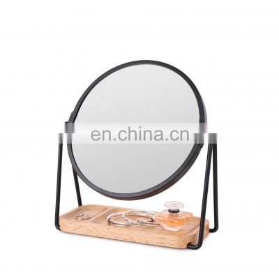 Hot selling household furnishing natural environmental protection bamboo base standing round makeup mirror