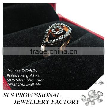 2015 china jewelry wholesale Evil Eyes ring black CZ 925 silver jewellery micro setting ring for girls