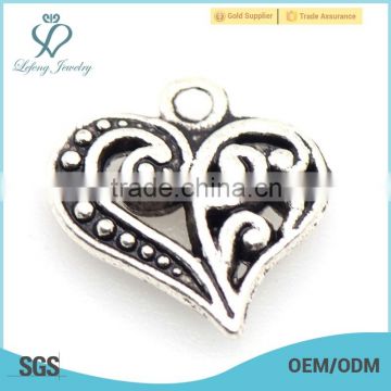 Hot new alloy love heart charm, custom silver metal charm