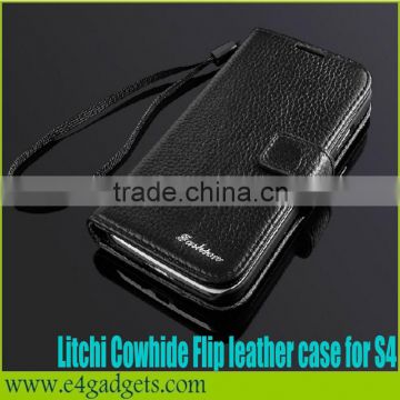 Best selling Luxury lichee pattern Flip wallet genuine leather purse case for samsung galaxy s4 active