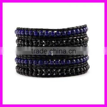 GZKJL-BL0176 Hot Sale Beaded Leather Bracelet, Natural Stone 5 Wrap Bangle