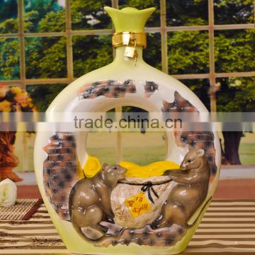 Ceramic decoration Wine bottle with mouse on it
