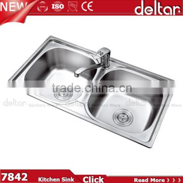 vanity top deep double kitchen sink, supply China round/square kitchen sink two hole basin sink