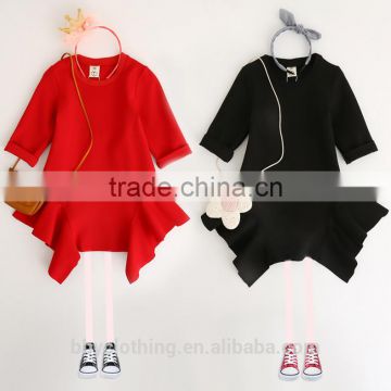 Red Black Girls Dress Autumn Winter Thick Velvet Cotton Children Clothing Long-Sleeved Kids Ruffles Dresses for Girls