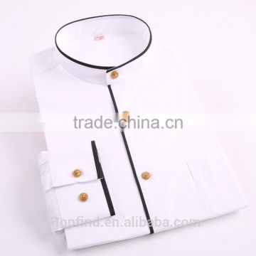 White & pink color slim fit pattern chinese stand collar shirt for business man