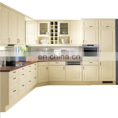 Pleasant cream color L shape kitchen cabinets price