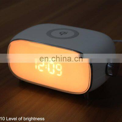 Oem Gift Promotion Usb Desktop Digital Led Alarm Clock With 15W Mobile Phone Wireless Charger