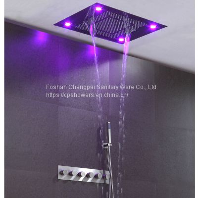 Multi-color LED shower set stainless steel sanitray showerhead with multi-function rainfall waterfall rain curtain