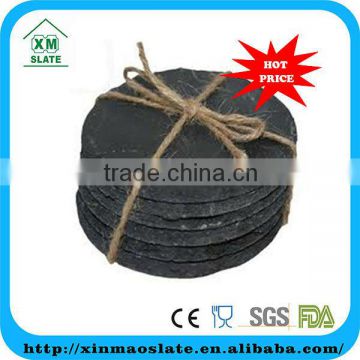 [factory direct] hot sale set of six round slate placemats and coasters / slate tablemats with hemp rope