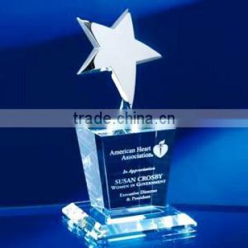 Optic Crystal Silver Star On Clear Crystal Base Award Trophy