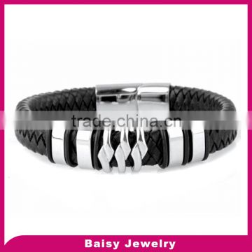 hot sell stainless steel leather wrap bracelet wholesale