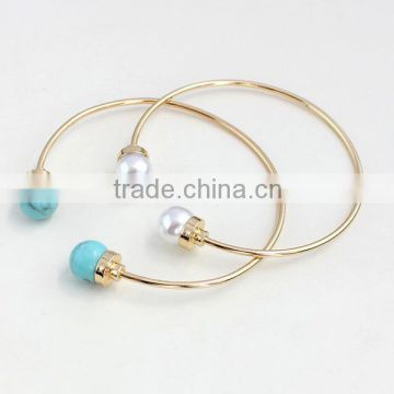 Newest design fashion gold plated natural turquoise bead bangle
