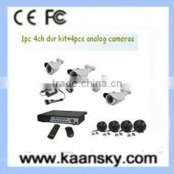 lowest price 4 pcs analog bullet waterproof ir bullet cameras and 1 pc h.264 4ch dvr dvr 4ch kit