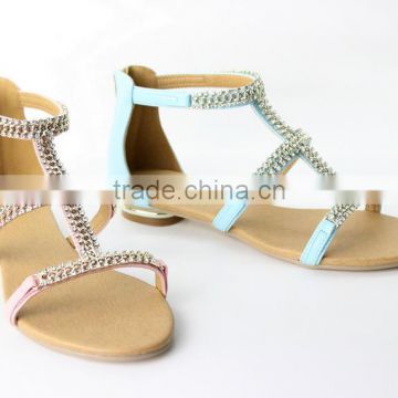 latest ladies fashion fancy flat summer sandals with metalic chain