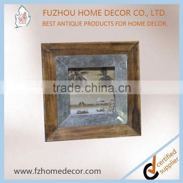 customized antique wooden photo frame with tin decor for home or gift