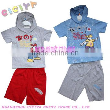 Boys summer hoody pajama set 2pcs with bermuda pants for boys