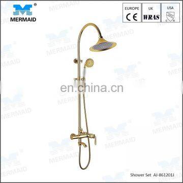 Gold plated rainfall shower set for bathroom cupc shower faucet