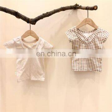 2020 girls baby baby back cross plaid solid color short sleeve top