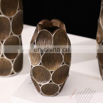 Wholesale high quality Nordic style cylindrical brown creative resin plant vase for hotel decor