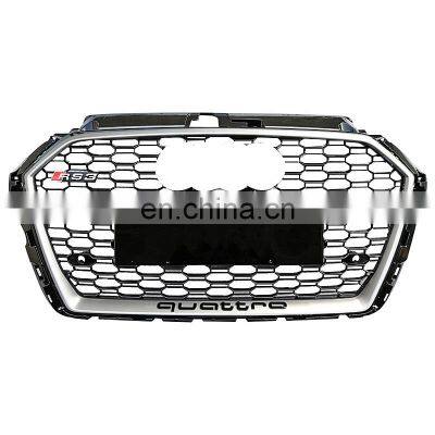 Chrome black silver front bumper grill for Audi A3 S3 center honeycomb mesh grille for Audi RS3 quattro style  2017 2018 2019