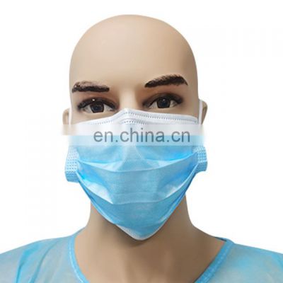 Blue medical face mask nose bridge adjustable nonwoven disposable face mask easy breath adult face mask
