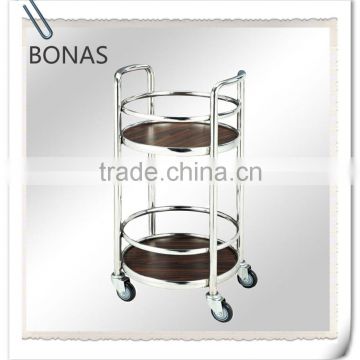 Stainless steel round liquor trolley with double layer