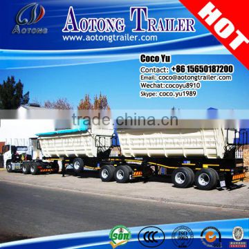 Double trailer truck bodys interlinked by fifth wheel paramount tipping 2 axles dump linking semi trailer