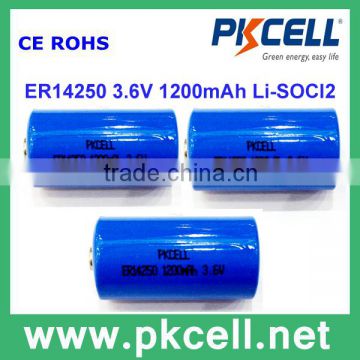 High quality ER14250 Size 1/2AA LiSOCL2 battery from shenzhen PKCELL battery