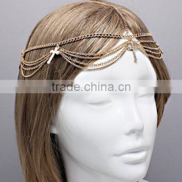 Indian woman design hair head chain ,crystal charms hair chain ,exquisite head hair jewelry