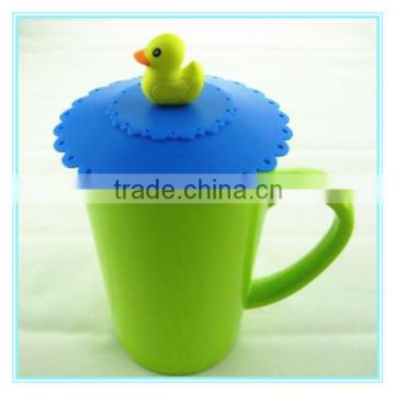 cute yellow duck FDA grade silicone coffee cup lid