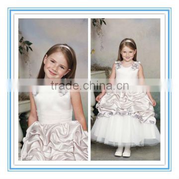 Sleeveless Satin Tulle Ribbon Three-Dimensional Flowers Angel Dresses Flower Girl Dress(FLMO-3067)                        
                                                Quality Choice