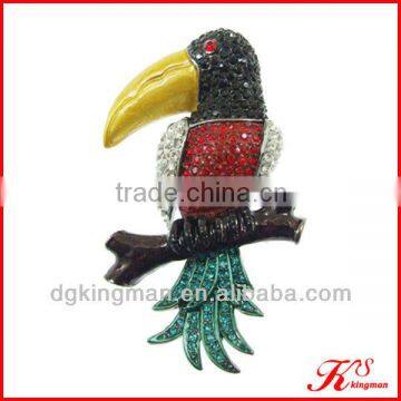 Fancy Crystal Woodpecker Safety Pin Brooch