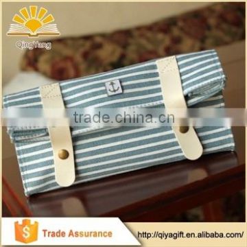 wenzhou cangnan wholesale canvas triangle stripe colored pencil case for school with button