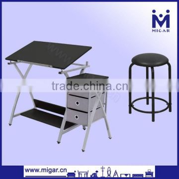 Hot sale modern MDF children desk and chair with chest of drawers for school