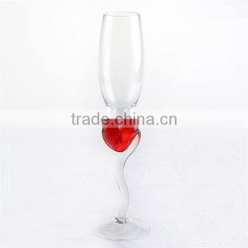 hand made clear wine glass flute champagne with red heart