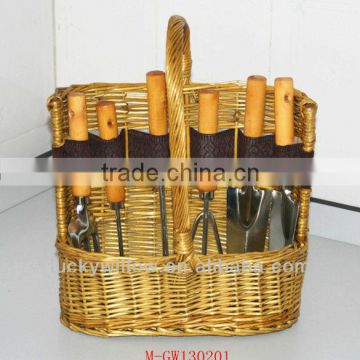 Wicker garden tool basket