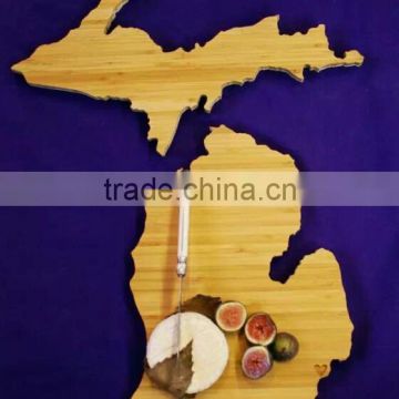 FDA&LFGB, new design with country shape of bamboo cutting board