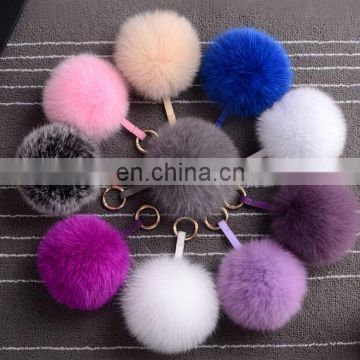 Factory wholesale multicolor and fluffy fox fur pom pom ball keychain