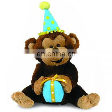 Cute Happy Birthday Brown Baby Monkey Plush Toy With Hat and Gift Wholesale Adorable Stuffed Soft Plush Monkey