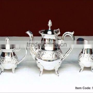 Silver Plated Tea Coffee Set Of Spot Kettle, Milk Pour Mug And Sugar Bowl