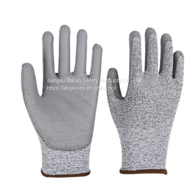 Cut Resistant Level 5 HPPE Liner PU Coated Anti Cut Gloves With EN388 4543C   bagloves