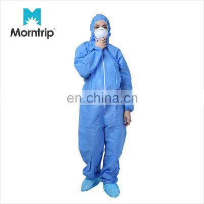 Best Selling Type 5 6 Zipper Closure Without Flap Elastic Back Waist Lightweight SMS Blue Coveralls Clothing With Hood